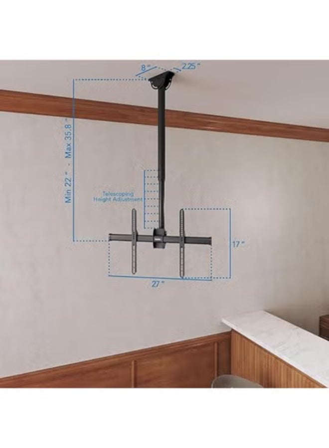 حامل تلفزيون سقفي بارتفاع قابل للتعديل وحركة كاملة مع دوران 360 درجة – مناسب للشاشات المسطحة LCD وLED وOLED والبلازما حتى 75 بوصة – يتحمل حتى 50 كجم – أسود - Image 4