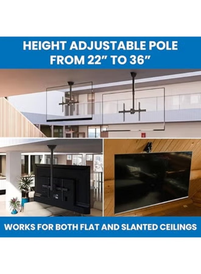 حامل تلفزيون سقفي بارتفاع قابل للتعديل وحركة كاملة مع دوران 360 درجة – مناسب للشاشات المسطحة LCD وLED وOLED والبلازما حتى 75 بوصة – يتحمل حتى 50 كجم – أسود - Image 2