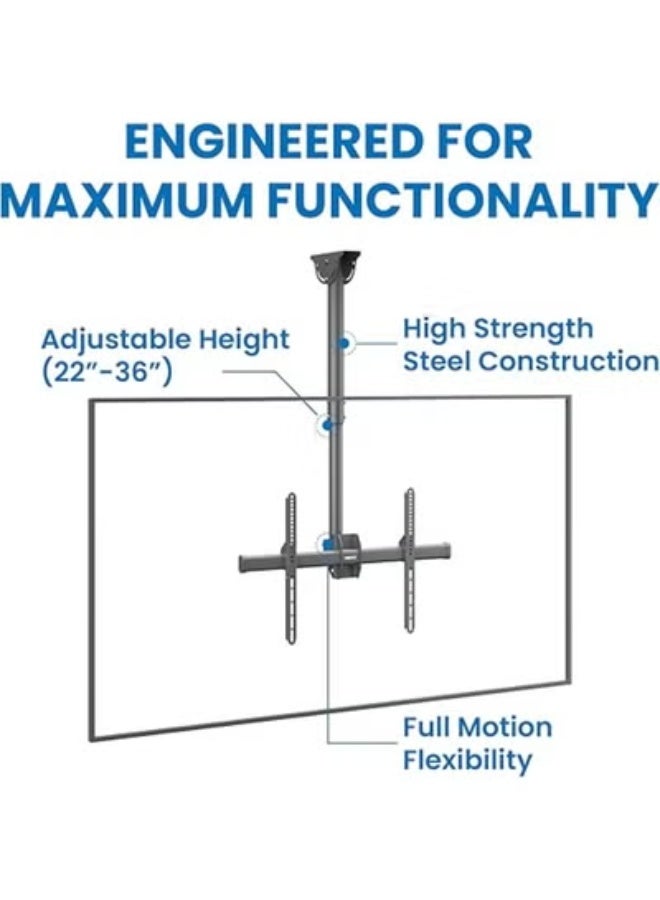 حامل تلفزيون سقفي بارتفاع قابل للتعديل وحركة كاملة مع دوران 360 درجة – مناسب للشاشات المسطحة LCD وLED وOLED والبلازما حتى 75 بوصة – يتحمل حتى 50 كجم – أسود - Image 5