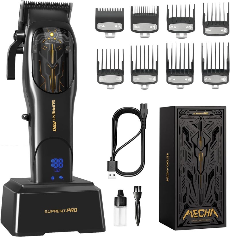 SUPRENT PRO Professional Hair Clippers for Men High Torque Brushless Motor with DLC Coated Ceramic Blade Mens Cordless Hair Clippers Set for Barbers with Charging Base Gift for Men Black