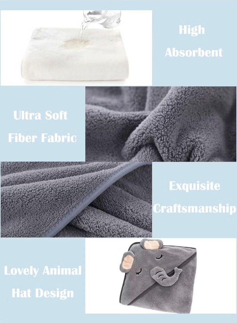 Hooded Baby Towels(2 Pack) - Large Size Premium Ultra Soft Organic Baby Bath Towel – Absorbent and Hypoallergenic Towels for Baby Boy Girl, Toddler, Newborn Essentials (Elephant  Bear)