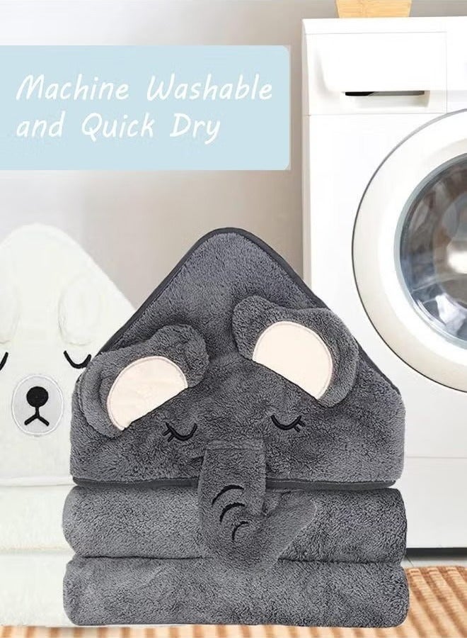 Hooded Baby Towels(2 Pack) - Large Size Premium Ultra Soft Organic Baby Bath Towel – Absorbent and Hypoallergenic Towels for Baby Boy Girl, Toddler, Newborn Essentials (Elephant  Bear)