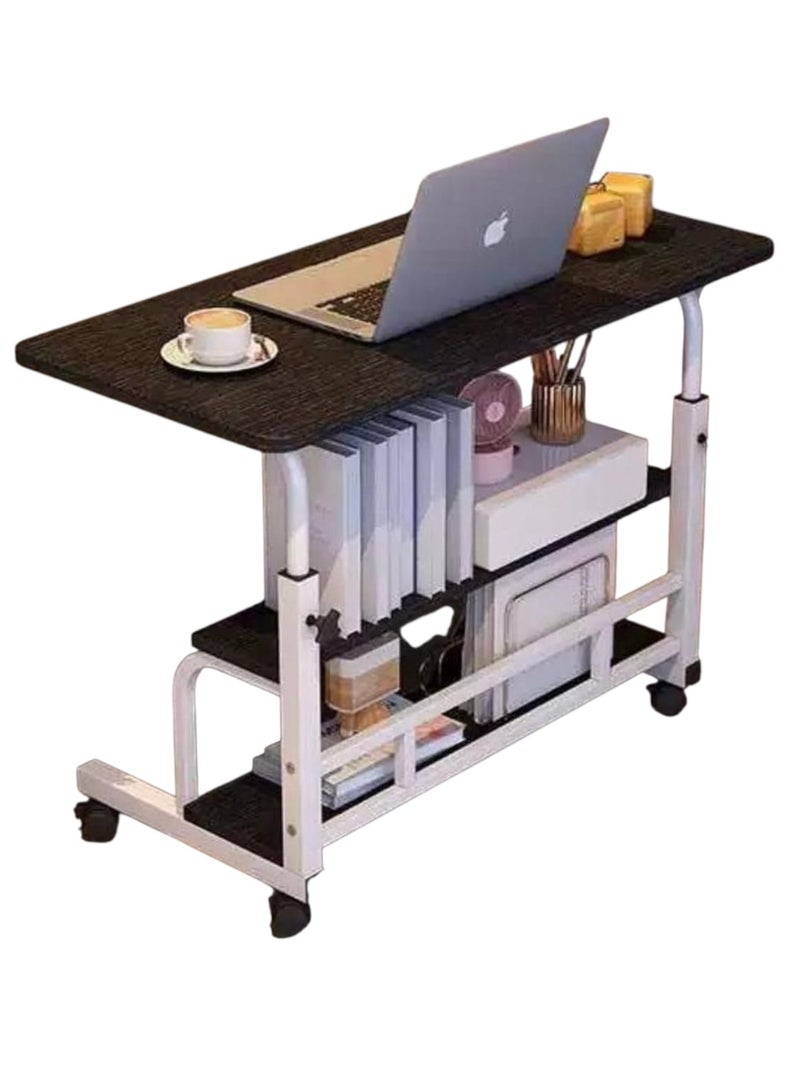شي ون طاولة لابتوب متحركة من SHEE ONE بسطح خشبي ورفوف سفلية للتخزين | طاولة بجانب السرير أو الكنب | طاولة متعددة الاستخدامات للدراسة والطعام والقراءة بارتفاع قابل للتعديل | مزودة بعجلات متينة | الأبعاد: 85×60 سم و40×60 سم - Image 3