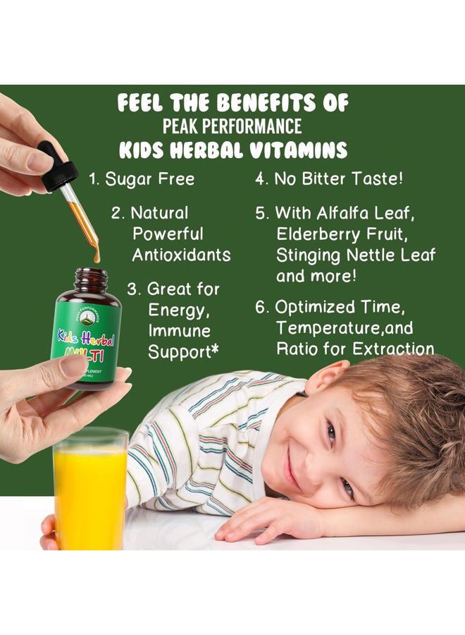 Peak Performance Herbal Kids Vitamins - Liquid Herbal Multivitamin for Kids - No Bitter Taste - 14-in-1 Vegan Supplement in Sugar Free Drops for Baby, Kids & Teens - M - Image 2