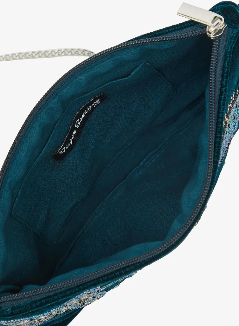 Ginger Boutique Blue Embroidered Beach Inspired Pouch for Women | Best Price UAE