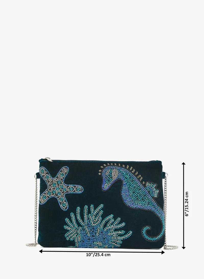 Ginger Boutique Blue Embroidered Beach Inspired Pouch for Women | Best Price UAE
