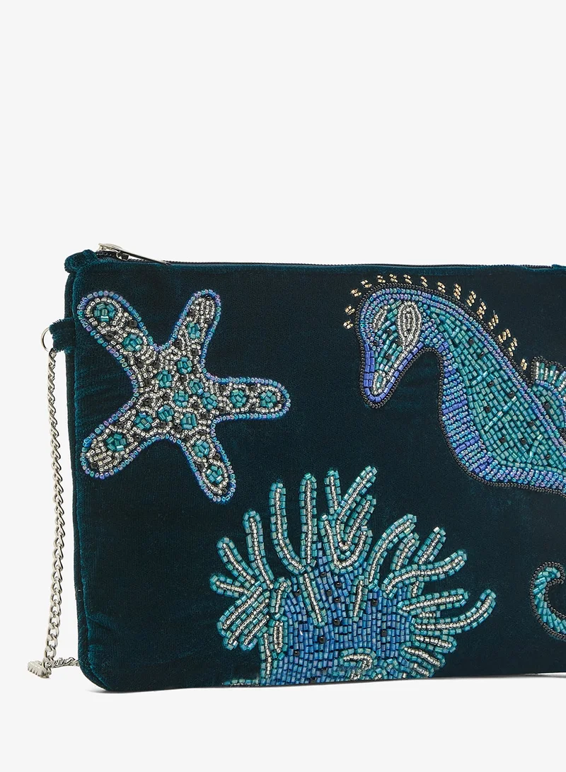Ginger Boutique Blue Embroidered Beach Inspired Pouch for Women | Best Price UAE