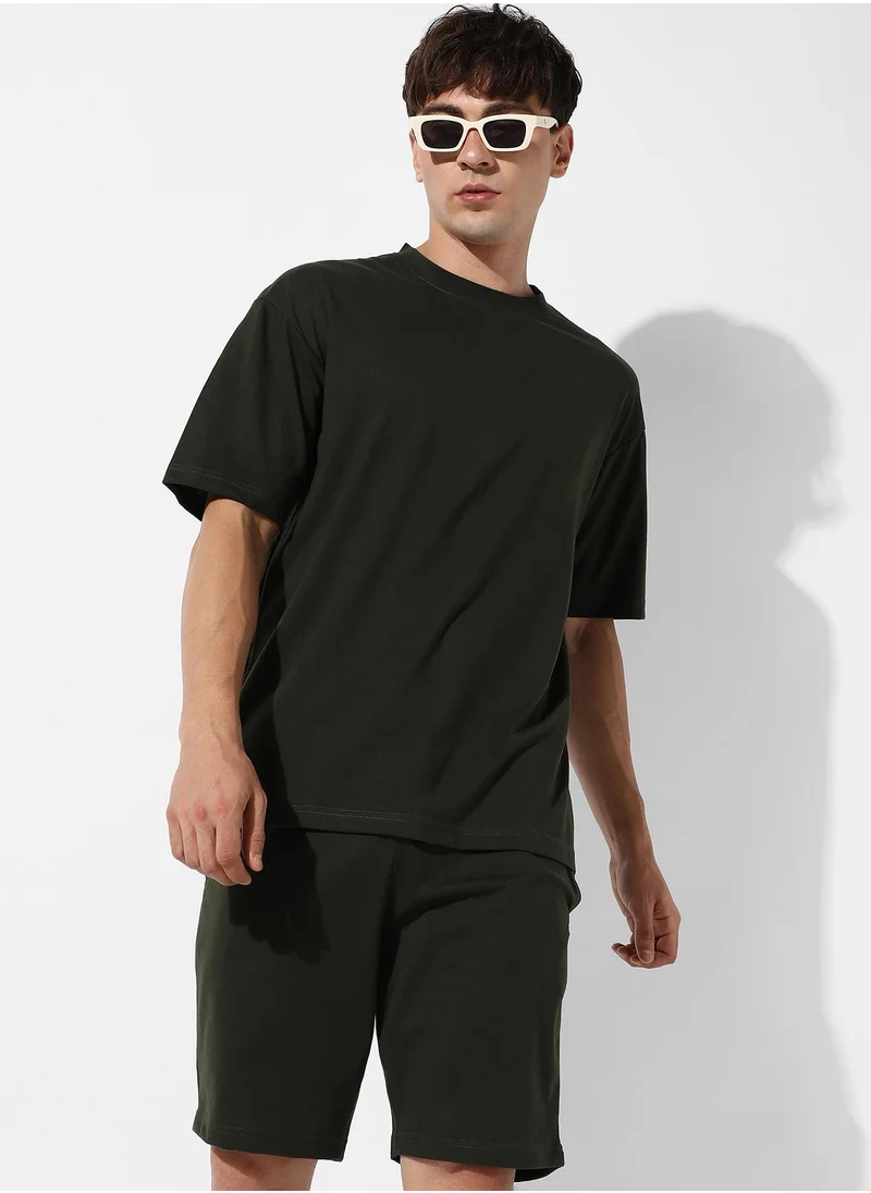 Campus Sutra Men's Oversized Solid Dark Grey Casual Co-Ord Set