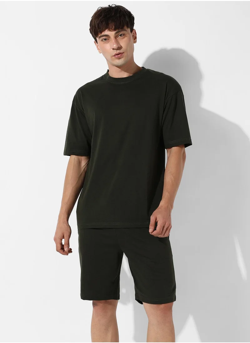 Campus Sutra Men's Oversized Solid Dark Grey Casual Co-Ord Set