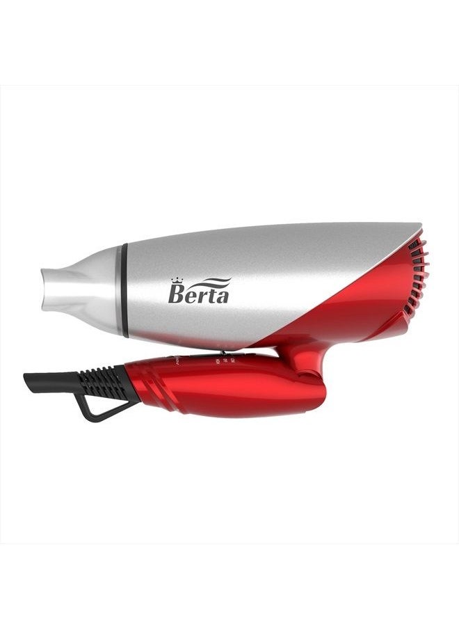 Berta 1875W Folding Hair Dryer Dual Voltage Blow Dryer Negative Ions Travel Dryer with 2 Heat 2 Speed Setting, Red