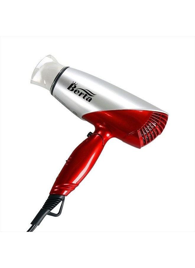 Berta 1875W Folding Hair Dryer Dual Voltage Blow Dryer Negative Ions Travel Dryer with 2 Heat 2 Speed Setting, Red