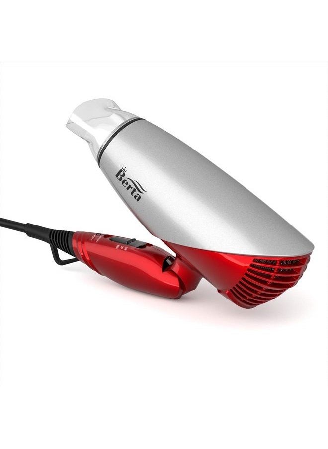 Berta 1875W Folding Hair Dryer Dual Voltage Blow Dryer Negative Ions Travel Dryer with 2 Heat 2 Speed Setting, Red