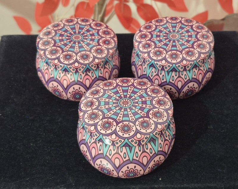 6 Pieces Mandala Pattern Metal Storage Tin, Multicolor for Candle Making, Jewelry and Accessories, Decorative Design in Pink, Blue, Purple - Image 2