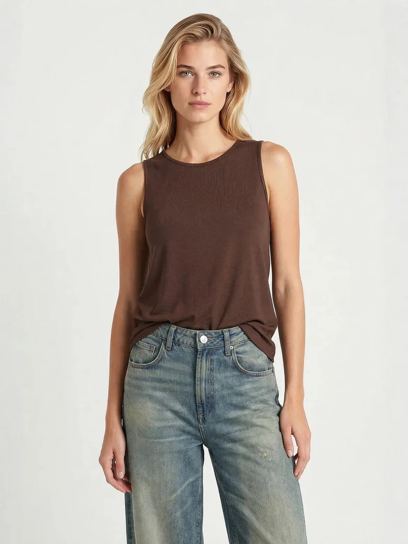 Happiness İstanbul ISTANBUL Crew Neck Sleeveless Viscose Blend Shell Top