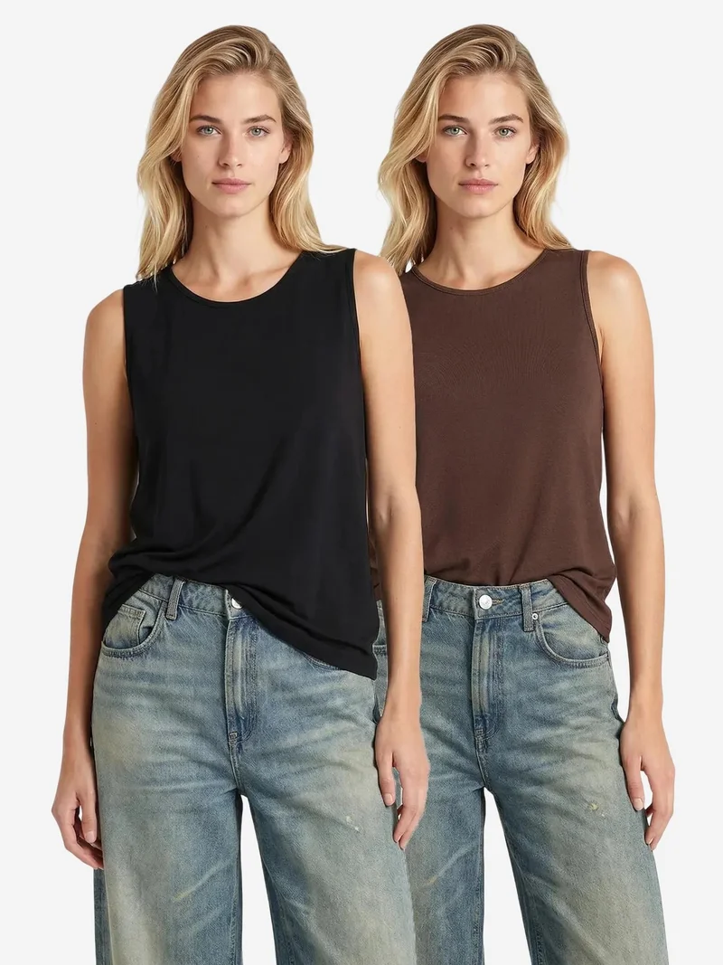 Happiness İstanbul ISTANBUL Crew Neck Sleeveless Viscose Blend Shell Top