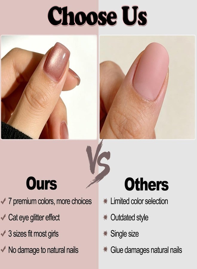 AIBEE 7 Colors Cat Eye Press on Nails - 3 Size Press on Nails 210pcs Short Square Fake Nails Reusable Stick on Nails with Glue Stickers for Daily Wear Parties Dates Holidays for Women teenager Girls - Image 5