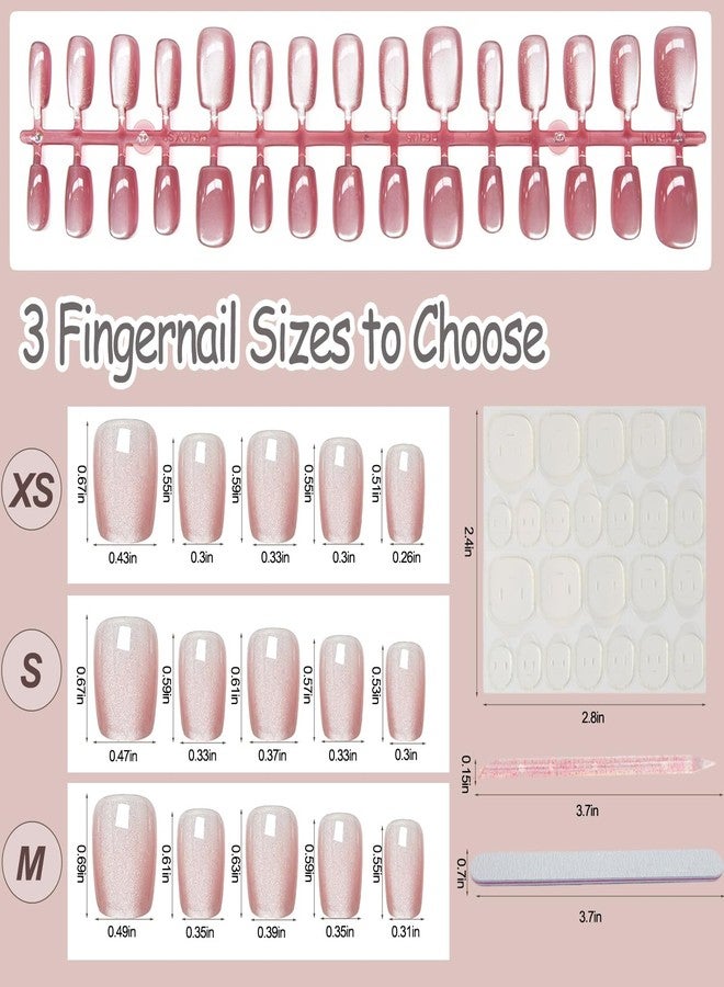 AIBEE 7 Colors Cat Eye Press on Nails - 3 Size Press on Nails 210pcs Short Square Fake Nails Reusable Stick on Nails with Glue Stickers for Daily Wear Parties Dates Holidays for Women teenager Girls - Image 2