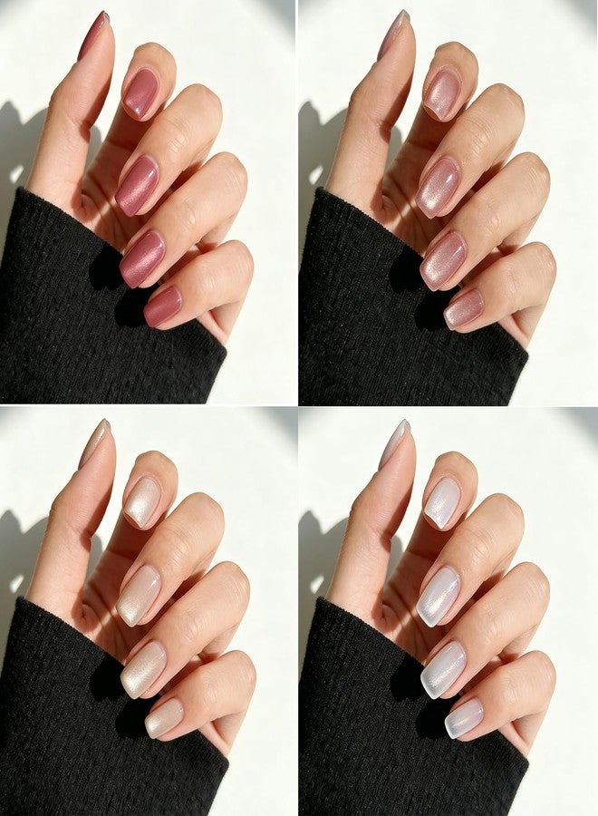 AIBEE 7 Colors Cat Eye Press on Nails - 3 Size Press on Nails 210pcs Short Square Fake Nails Reusable Stick on Nails with Glue Stickers for Daily Wear Parties Dates Holidays for Women teenager Girls - Image 3