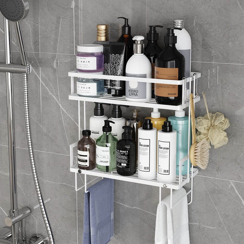 Godboat Bathroom Organizer - Over The Toilet Storage Cabinet, 2-Tier Floating Shelves, Wall Shelf with 2 Hooks & Paper Rack, Cool Accessories & Decor, Gifts for Women, Mothers Day (White) - Image 3