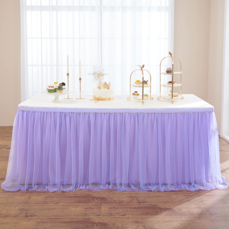 Lavender Tulle Table Skirts for 6ft Rectangle or Round Tables  Baby Purple Tutu Table Skirt Cloth Birthday Party Cake Table Mermaid Decorations(L108inch?H30inch  6ft Table 3 sides covered)