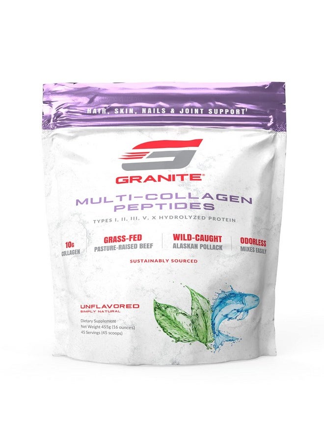 Granite Supplements - Granite® Multicollagen Peptides (45 Servings) 10G Collagen Types I Ii Iii V X ; Clean Taste Sustainably Sourced Grassfed Pastured Beef Wild Caught Alaskan Pollack ; Gluten Free Soy Free - Image 1