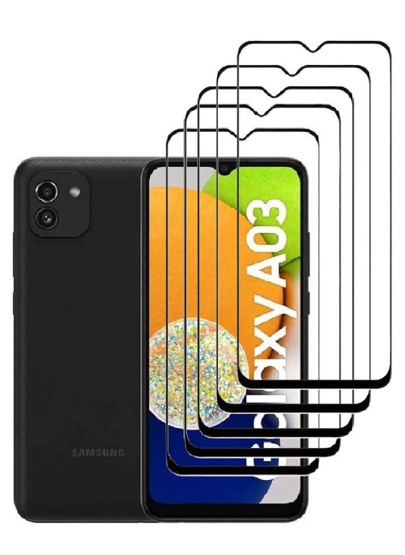 AINA 5 Pieces Tempered Glass Screen Protector 5D Designed For Samsung Galaxy A03 Full Glue Edge to Edge Full Screen Coverage And Bubble Free - Image 1