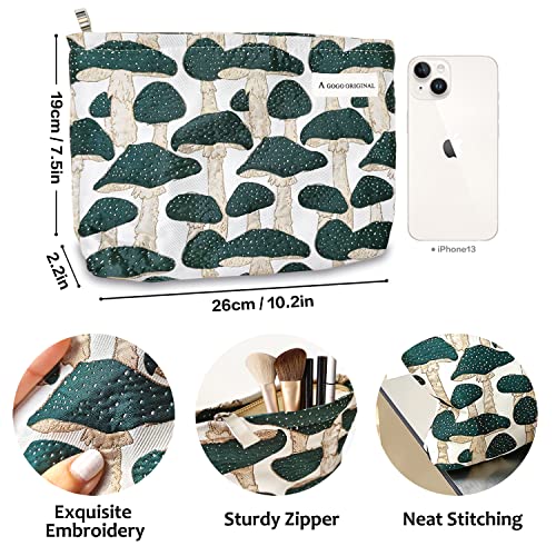 STARDW Cute Makeup Bag Aesthetic Cosmetic Bags for Women Girls, Travel Toiletry Bag Large Capacity Zipper Makeup Pouch, Purse Organizer Pouches,Canvas Lining (Green Mushroom) - Image 4