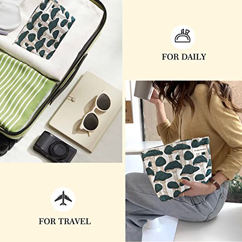 STARDW Cute Makeup Bag Aesthetic Cosmetic Bags for Women Girls, Travel Toiletry Bag Large Capacity Zipper Makeup Pouch, Purse Organizer Pouches,Canvas Lining (Green Mushroom) - Image 5