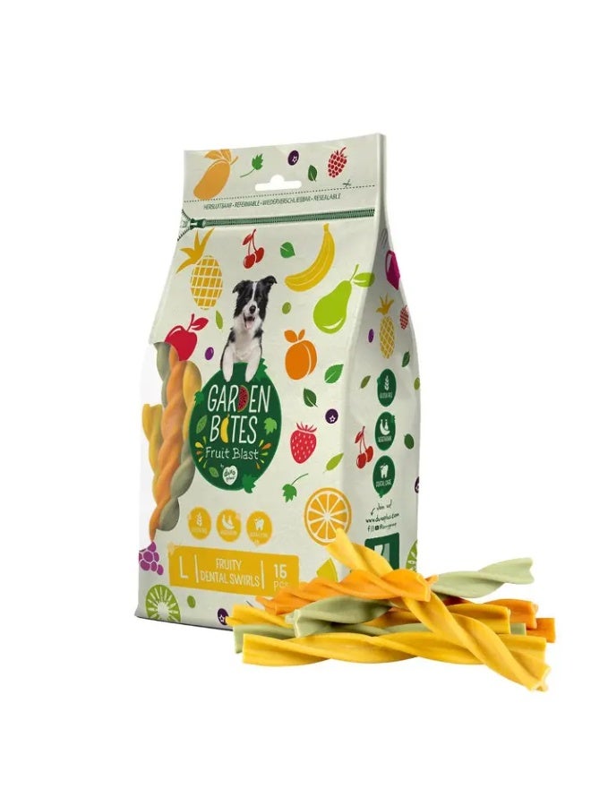 Duvo + Duvo+ Garden Bites Fruity Dental Swirls for Dogs, 16cm, 15 Pieces, Mixed Colors - Image 1
