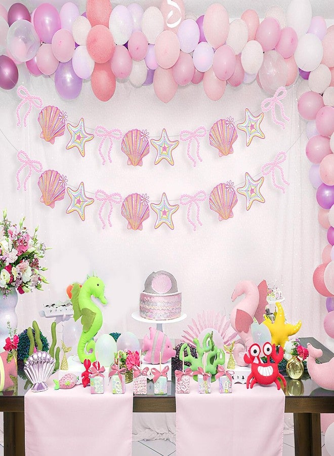 Oudain 2 Pack Pink Bow Seashell Garland for Girl 6.56 ft Pink Mermaid Seashell Party Coquette Ocean Coastal Beach Under The Sea Paper Bow Hanging Banner for Baby Shower Wedding Summer Birthday - Image 4