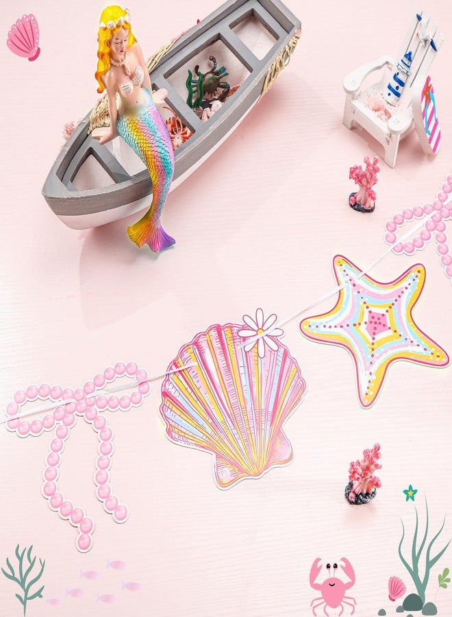 Oudain 2 Pack Pink Bow Seashell Garland for Girl 6.56 ft Pink Mermaid Seashell Party Coquette Ocean Coastal Beach Under The Sea Paper Bow Hanging Banner for Baby Shower Wedding Summer Birthday - Image 3