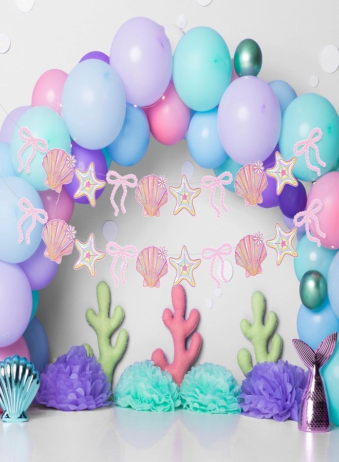 Oudain 2 Pack Pink Bow Seashell Garland for Girl 6.56 ft Pink Mermaid Seashell Party Coquette Ocean Coastal Beach Under The Sea Paper Bow Hanging Banner for Baby Shower Wedding Summer Birthday - Image 5