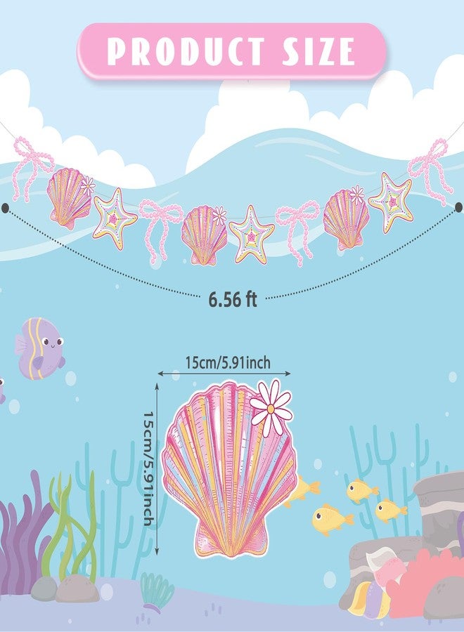 Oudain 2 Pack Pink Bow Seashell Garland for Girl 6.56 ft Pink Mermaid Seashell Party Coquette Ocean Coastal Beach Under The Sea Paper Bow Hanging Banner for Baby Shower Wedding Summer Birthday - Image 2