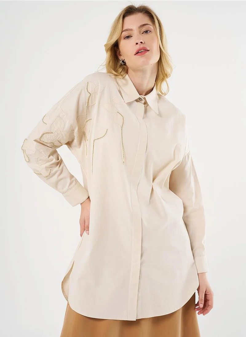 Kayra Stone-Embellished Cotton Tunic - Cream