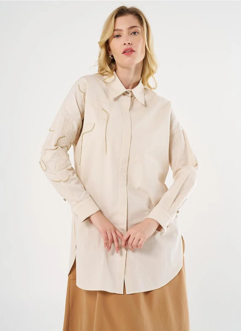 Kayra Stone-Embellished Cotton Tunic - Cream