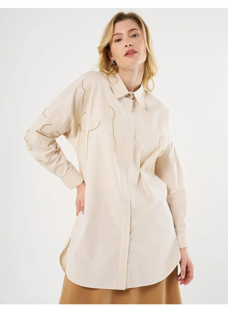 Kayra Stone-Embellished Cotton Tunic - Cream