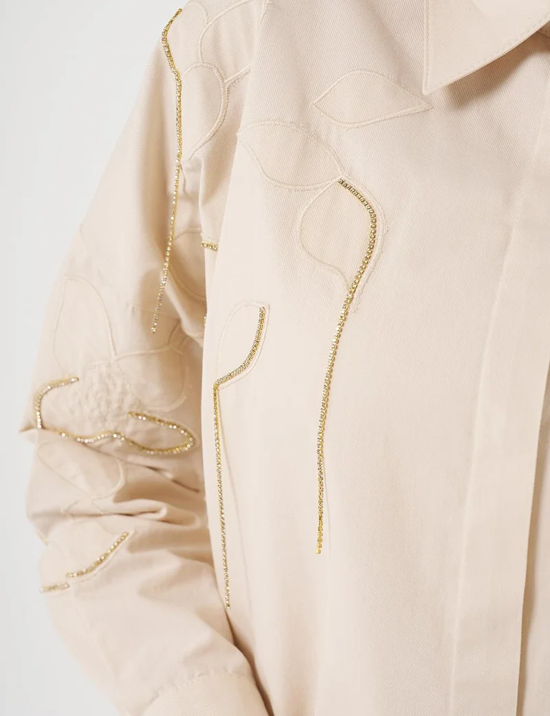 Kayra Stone-Embellished Cotton Tunic - Cream