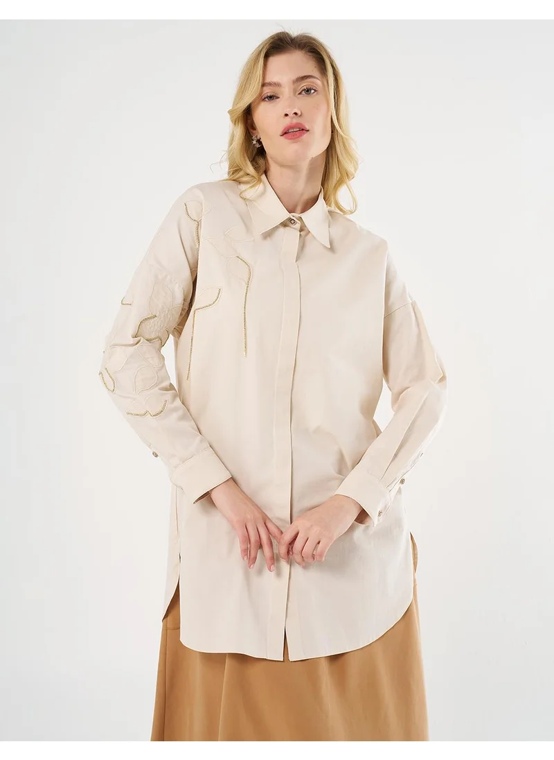 Kayra Stone-Embellished Cotton Tunic - Cream