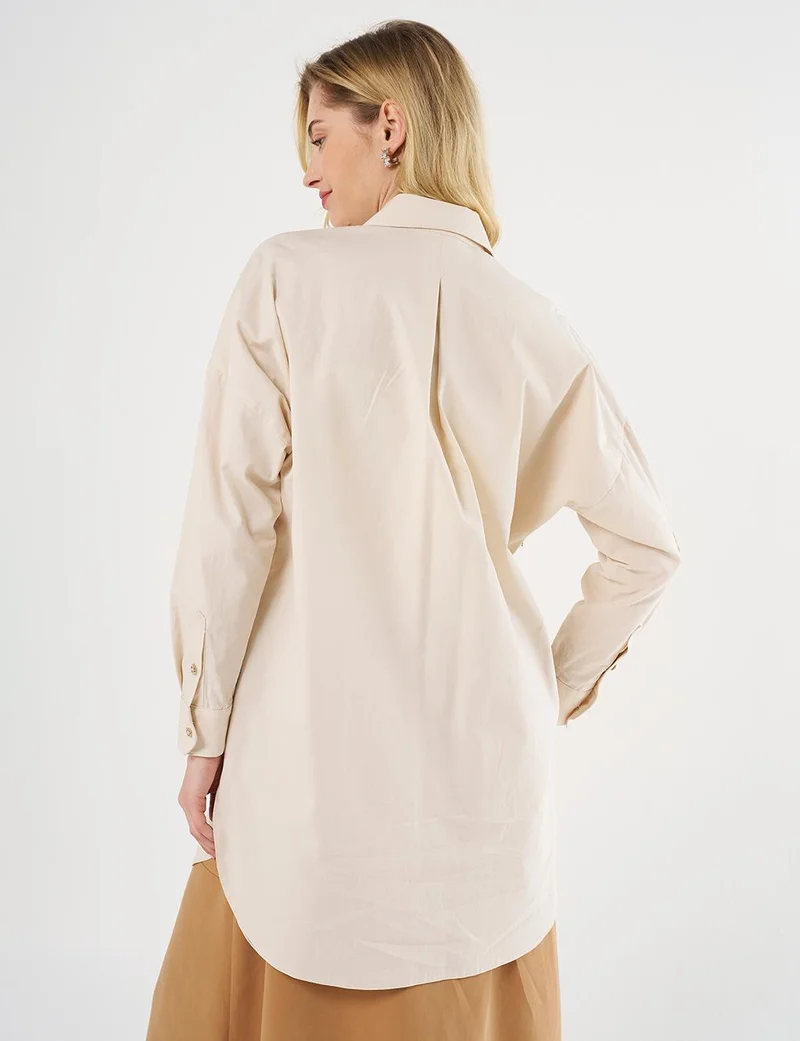 Kayra Stone-Embellished Cotton Tunic - Cream