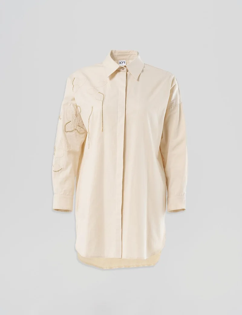 Kayra Stone-Embellished Cotton Tunic - Cream