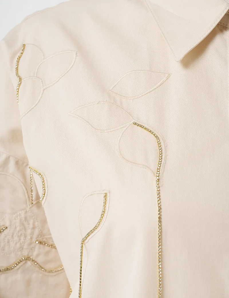 Kayra Stone-Embellished Cotton Tunic - Cream