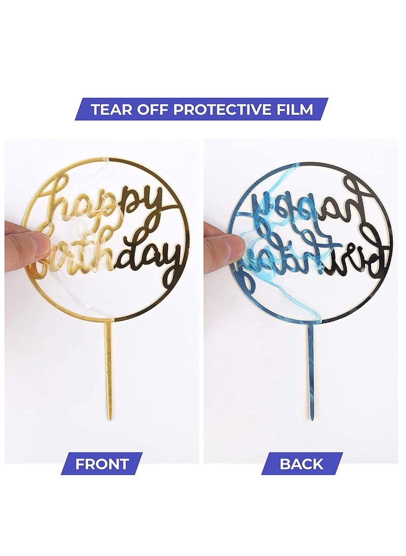 SYOSI - Happy Birthday Cake Toppers Gold Acrylic Cake Topper 4 Different Shapes for Birthdays Event Decorations Supplies Pack of 4 - Image 1