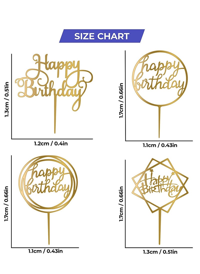 SYOSI - Happy Birthday Cake Toppers Gold Acrylic Cake Topper 4 Different Shapes for Birthdays Event Decorations Supplies Pack of 4 - Image 1