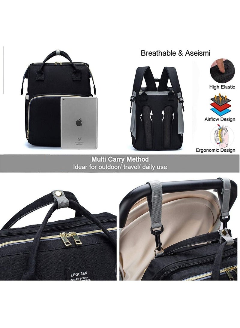 GT-Wheel Multifunctional Mummy Bag,Bassinet Bag Functions as Diaper Bag and Changing Station, Foldable Nappy Backpacks Baby Bed with Hook & Changing Pad (Black) - Image 4