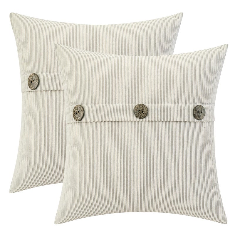 HWY 50 Cream White Chenille Throw Pillow Covers 16x16 Inch with Triple Buttons Soft Farmhouse Accent Decorative Cushion Cases for Couch Sofa Bed Bedroom Pack of 2 - Image 2