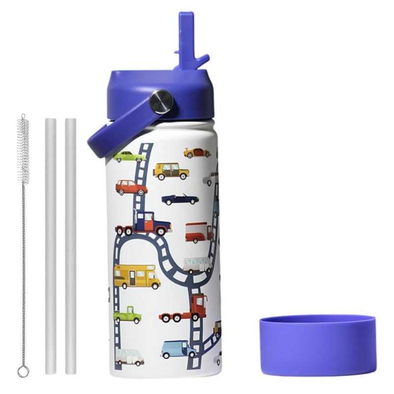TOM  BELL Insulated Water Bottle for Kids 500ml,Double Wall Water Bottle for School, Sipper Bottle,Hot and Cold, Premium 304 Stainless Steel (Cars, 500ml) - Image 1