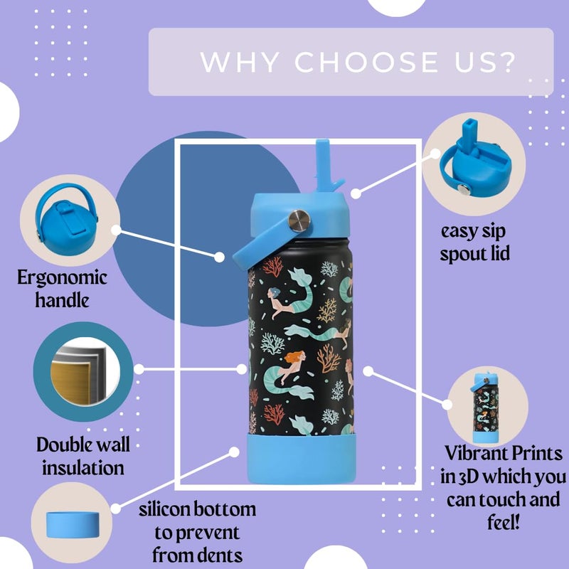 TOM  BELL Insulated Water Bottle for Kids 500ml,Double Wall Water Bottle for School, Sipper Bottle,Hot and Cold, Premium 304 Stainless Steel (Cars, 500ml) - Image 5