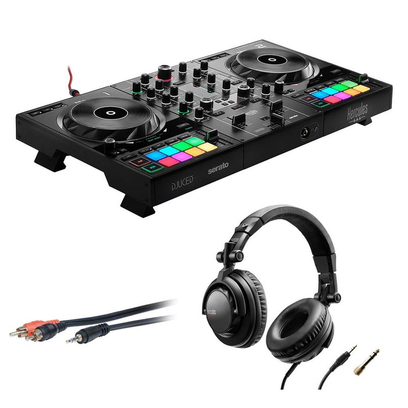 وحدة تحكم DJ Hercules DJControl Inpulse 500 مع سماعات رأس Hercules HDP DJ45 وكابل Mini إلى 6 RCA