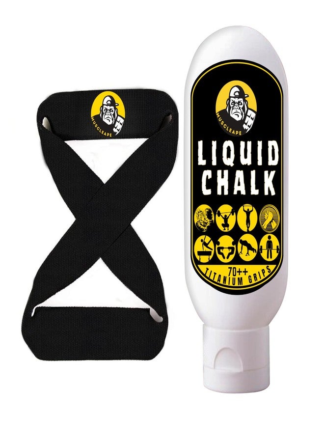 MuscleApe Liquid Chalk Cream 70 ml with 8‑Figure Lifting Straps - Titanium Strength Dry Grip for Sweat‑Free Hands - Weightlifting, Gym, Crossfit, Calisthenics, Gymnastics & Bodybuilding - Image 1