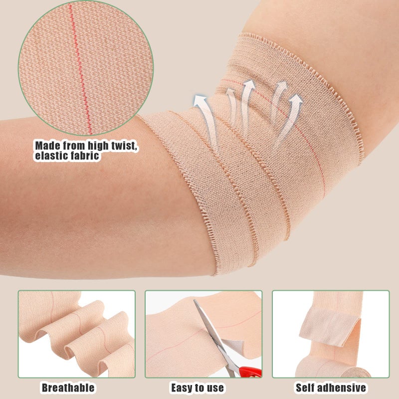 Tondiamo 8 Rolls Elastic Adhesive Bandage Tape Medical Bandage Wrap Athletic Sports Tape Flexible Stretch Skin Bandages Strips for Ankle, Knee, Wrist Sprains Animal Pets(2 Inch X 5 Yard) - Image 3
